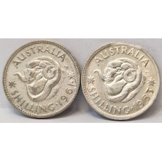 AUSTRALIA 1961 and 1963 . ONE 1 SHILLINGS . ERROR . BITTEN EDGE . PLANCHET FLAW
